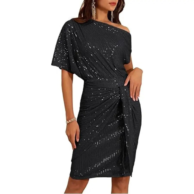 💃 LETZTER TAG - 50% RABATT! ✨ FUNKELNDES RÜSCHENKLEID - Ein Schulterteil mit Glitzer, Elegant für Abendmode und besondere Anlässe 🌟