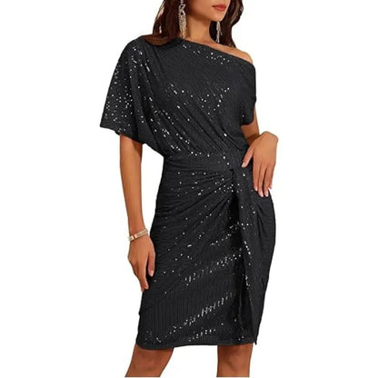 💃 LETZTER TAG - 50% RABATT! ✨ FUNKELNDES RÜSCHENKLEID - Ein Schulterteil mit Glitzer, Elegant für Abendmode und besondere Anlässe 🌟