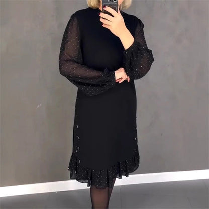 🔥Nuevo descuento 2025🍃Vestidos de mujer con cuello redondo y diamantes de imitación de color liso 📦Entrega gratuita