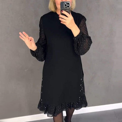 🔥Nuevo descuento 2025🍃Vestidos de mujer con cuello redondo y diamantes de imitación de color liso 📦Entrega gratuita