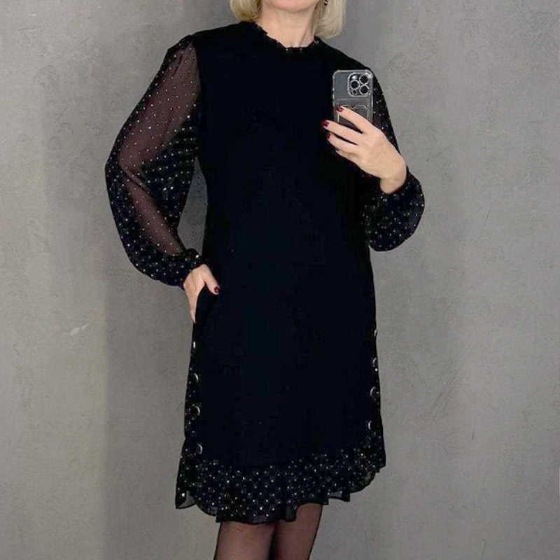 🔥Nuevo descuento 2025🍃Vestidos de mujer con cuello redondo y diamantes de imitación de color liso 📦Entrega gratuita