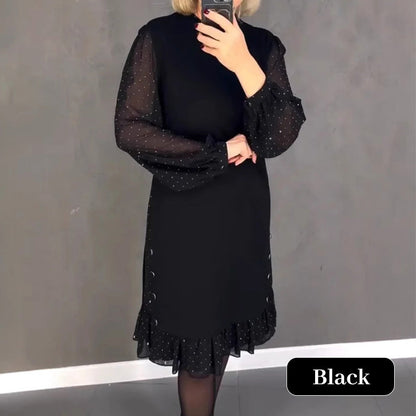 🔥Nuevo descuento 2025🍃Vestidos de mujer con cuello redondo y diamantes de imitación de color liso 📦Entrega gratuita