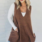 ❤️Räumungsverkauf❤️Damen Pullover-Weste mit V-Ausschnitt und Taschen