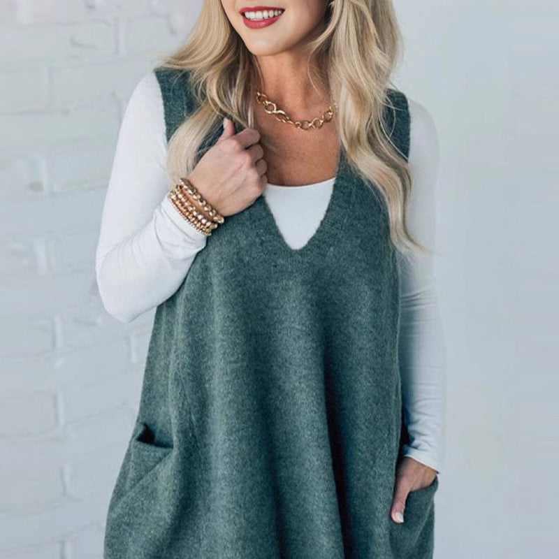 ❤️Räumungsverkauf❤️Damen Pullover-Weste mit V-Ausschnitt und Taschen