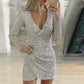 Glitzerndes Pailletten-Bodycon-Kleid mit V-Ausschnitt für Damen