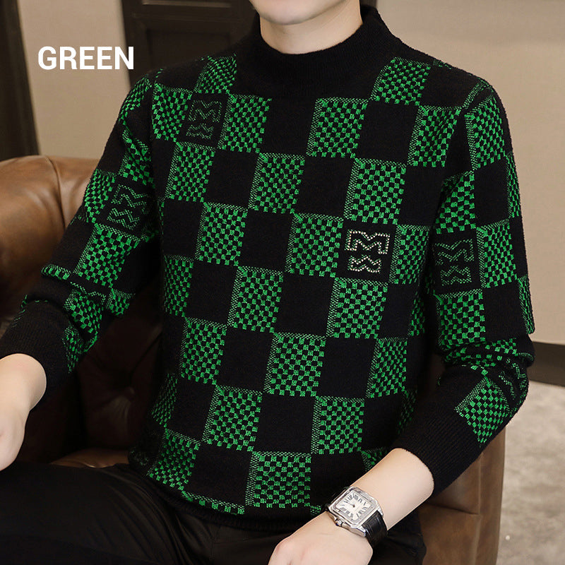 🔥Heißer Verkauf 54% OFF 🔥 Herren kariert gedruckt Mock Neck Verdickter Pullover Pullover