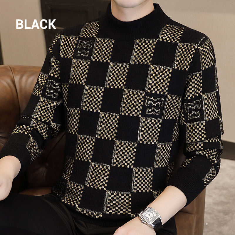 🔥Heißer Verkauf 54% OFF 🔥 Herren kariert gedruckt Mock Neck Verdickter Pullover Pullover