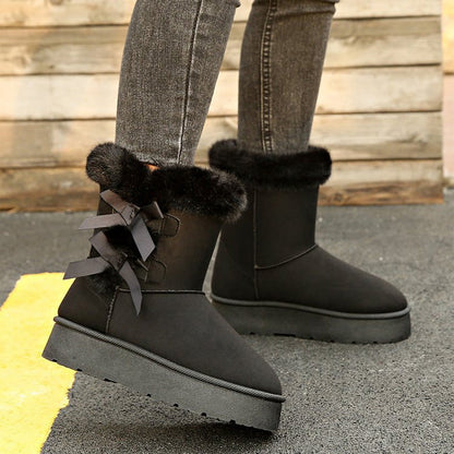 🎀Weihnachts-Specials🎁Klassische Plateau-Schneestiefel für Frauen mit Plüsch-Schleife📦Freie Lieferung📦