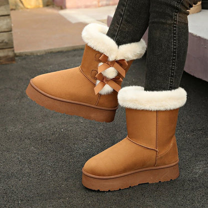 🎀Weihnachts-Specials🎁Klassische Plateau-Schneestiefel für Frauen mit Plüsch-Schleife