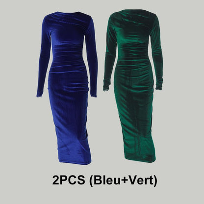 Modisches, einfarbiges, langärmliges, schmales Kleid für Damen 📦 Zwei Stück kostenloser Versand