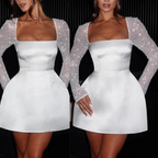 Elegantes rückenfreies Kleid mit Pailletten-Langarm für Damen