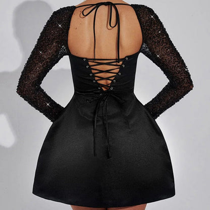 Elegante vestido sin espalda con lentejuelas para mujeres