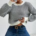 Strickpullover mit Rippenmuster und Rundhalsausschnitt für Damen
