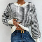 Strickpullover mit Rippenmuster und Rundhalsausschnitt für Damen