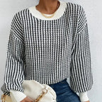 Strickpullover mit Rippenmuster und Rundhalsausschnitt für Damen