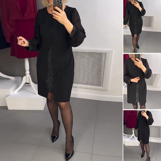 🔥VENTA CALIENTE - Vestido midi negro con decoración de pedrería