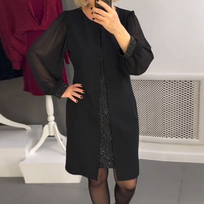 🔥VENTA CALIENTE - Vestido midi negro con decoración de pedrería