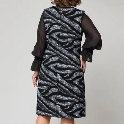Vestido para mujeres impresas con un escote circular y mangas largas de malla