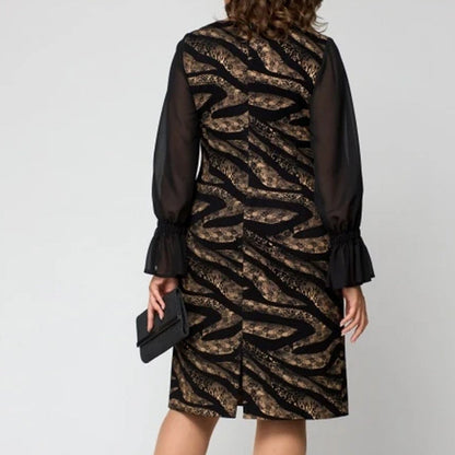 Vestido para mujeres impresas con un escote circular y mangas largas de malla