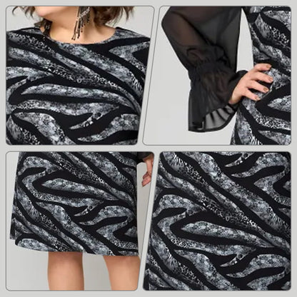Vestido para mujeres impresas con un escote circular y mangas largas de malla