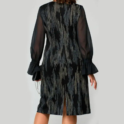 Vestido para mujeres impresas con un escote circular y mangas largas de malla