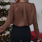 🔥Großer Ausverkauf 50 % RABATT🔥Luxuriöse Satinbluse mit V-Ausschnitt und Rosendetail für Damen
