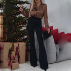🔥Großer Ausverkauf 50 % RABATT🔥Luxuriöse Satinbluse mit V-Ausschnitt und Rosendetail für Damen