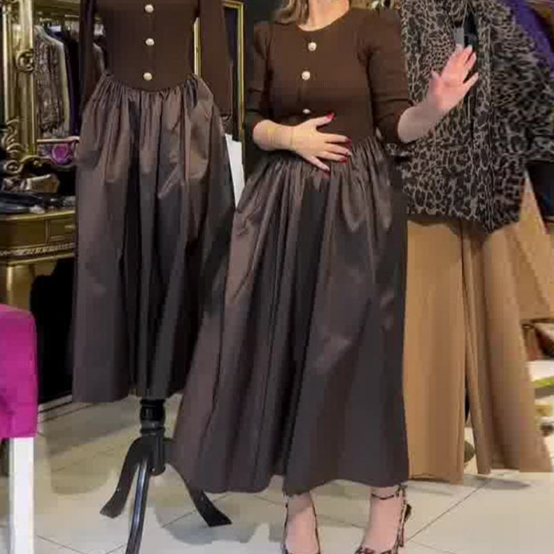 💕Was soll ich morgen anziehen?💕Elegantes langes Kleid mit Farbblockmuster für Frauen