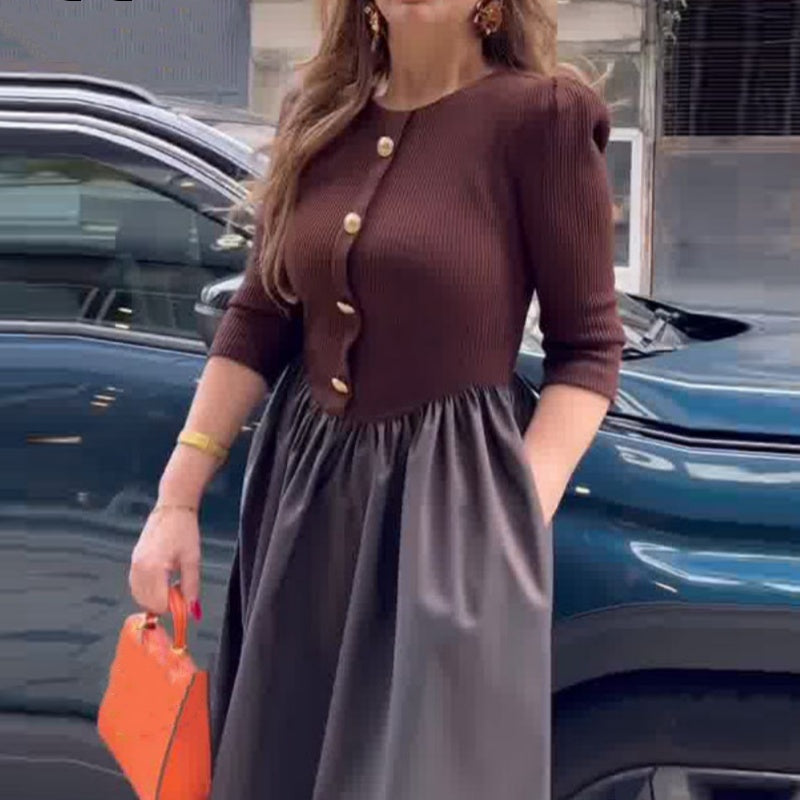 💕Was soll ich morgen anziehen?💕Elegantes langes Kleid mit Farbblockmuster für Frauen