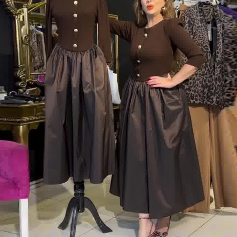 💕Was soll ich morgen anziehen?💕Elegantes langes Kleid mit Farbblockmuster für Frauen