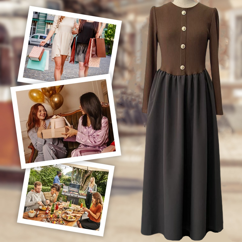 💕Was soll ich morgen anziehen?💕Elegantes langes Kleid mit Farbblockmuster für Frauen