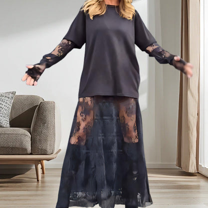 👗✨Elegante vestido de encaje transparente con camiseta para mujer, conjunto de 2 piezas💖