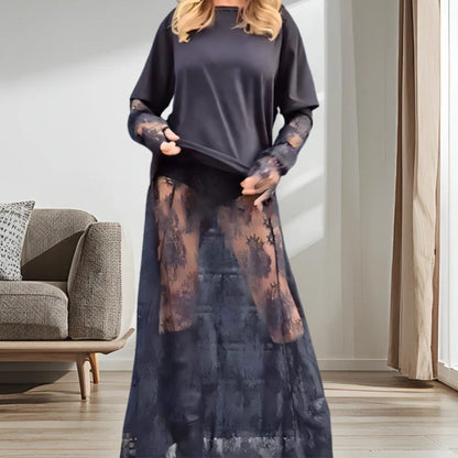 👗✨Elegante vestido de encaje transparente con camiseta para mujer, conjunto de 2 piezas💖