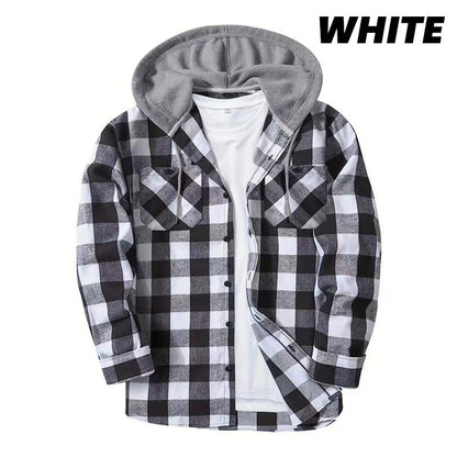 🔥Oferta de año nuevo🔥Camisa de franela a cuadros versátil con capucha para hombre