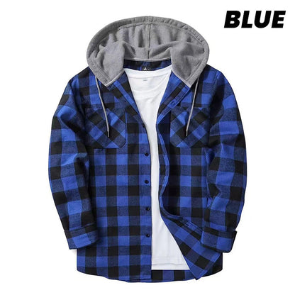 🔥Oferta de año nuevo🔥Camisa de franela a cuadros versátil con capucha para hombre