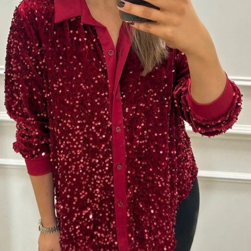 🌹Camisa de fiesta con solapa brillante para mujer