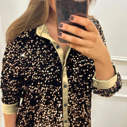 🌹Camisa de fiesta con solapa brillante para mujer
