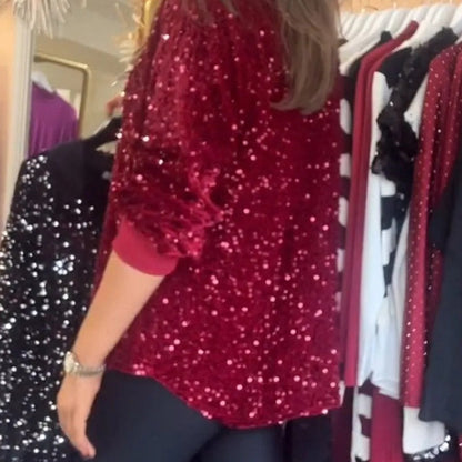 🌹Camisa de fiesta con solapa brillante para mujer