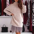 ❤️Räumungsverkauf❤️Set aus lockerem Sweatshirt mit halblangem Rollkragen und ärmellosem Mini-Gazekleid für Damen