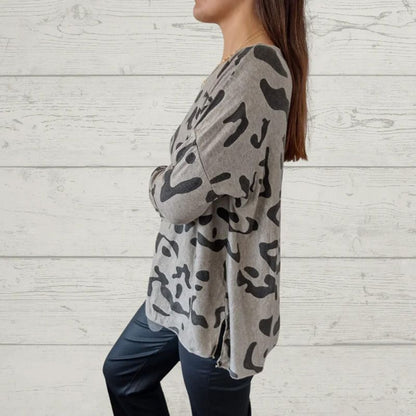Camiseta de manga larga con patrones de animales italianos para mujeres