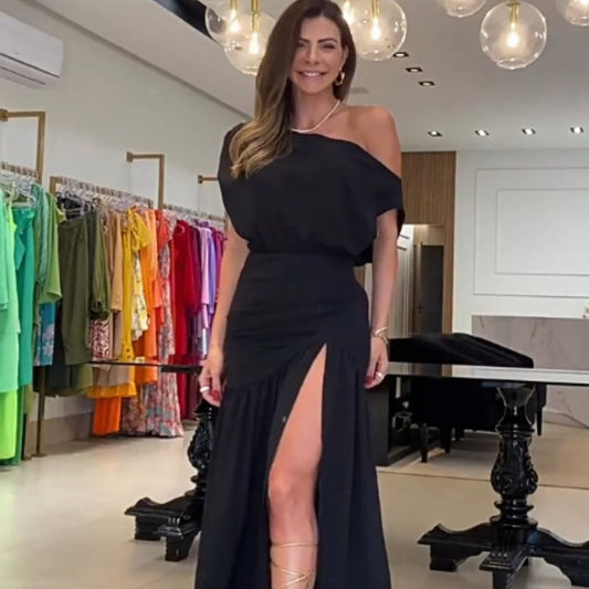 Sexy vestido desgaste con ranura alta y cintura: diseño de pesas