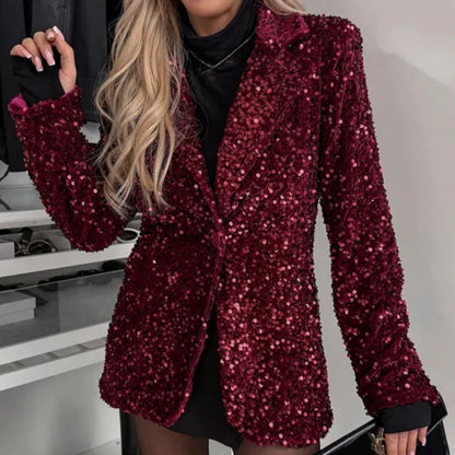 🔥DESCUENTO DEL 49%🔥Chaquetas de manga larga brillantes con botones de lentejuelas para mujer
