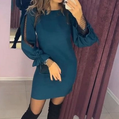 🌿✨Vestido de malla de manga larga con escote redondo.💃