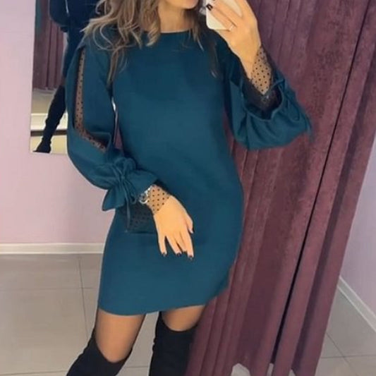 🌿✨Vestido de malla de manga larga con escote redondo.💃