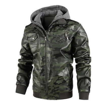 Herrenjacke aus PU-Leder mit Reißverschluss und Kapuze