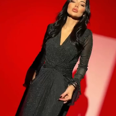 Vestido elegante de Fodycon Maxi con un cuello en V y ciego plisado
