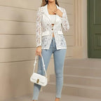 Damen Eleganter Spitzenblazer mit  Ein-Knopf-Verschluss