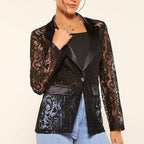 Damen Eleganter Spitzenblazer mit  Ein-Knopf-Verschluss