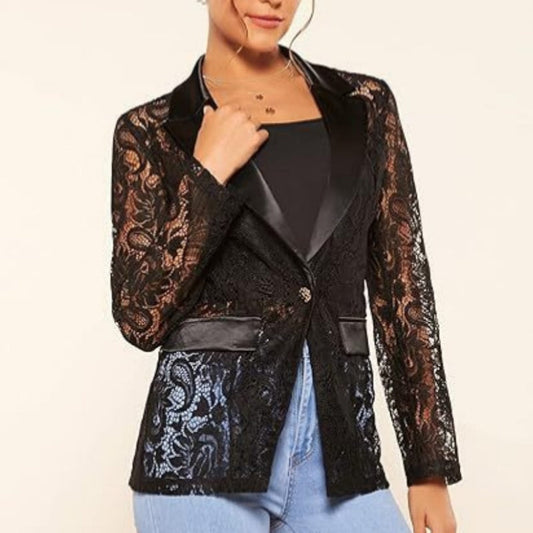 Blazers de encaje elegantes para mujeres con cierre de un botón