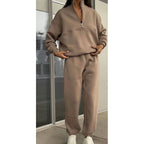 Damen Sweatshirt mit Halb-Reißverschluss und Jogginghose  2-teiliges Set
